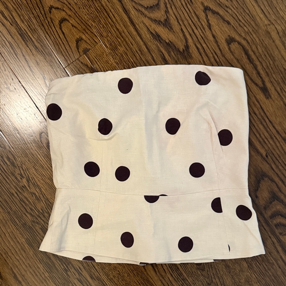 Sezane Polka Dot Cream and Black Strapless Top